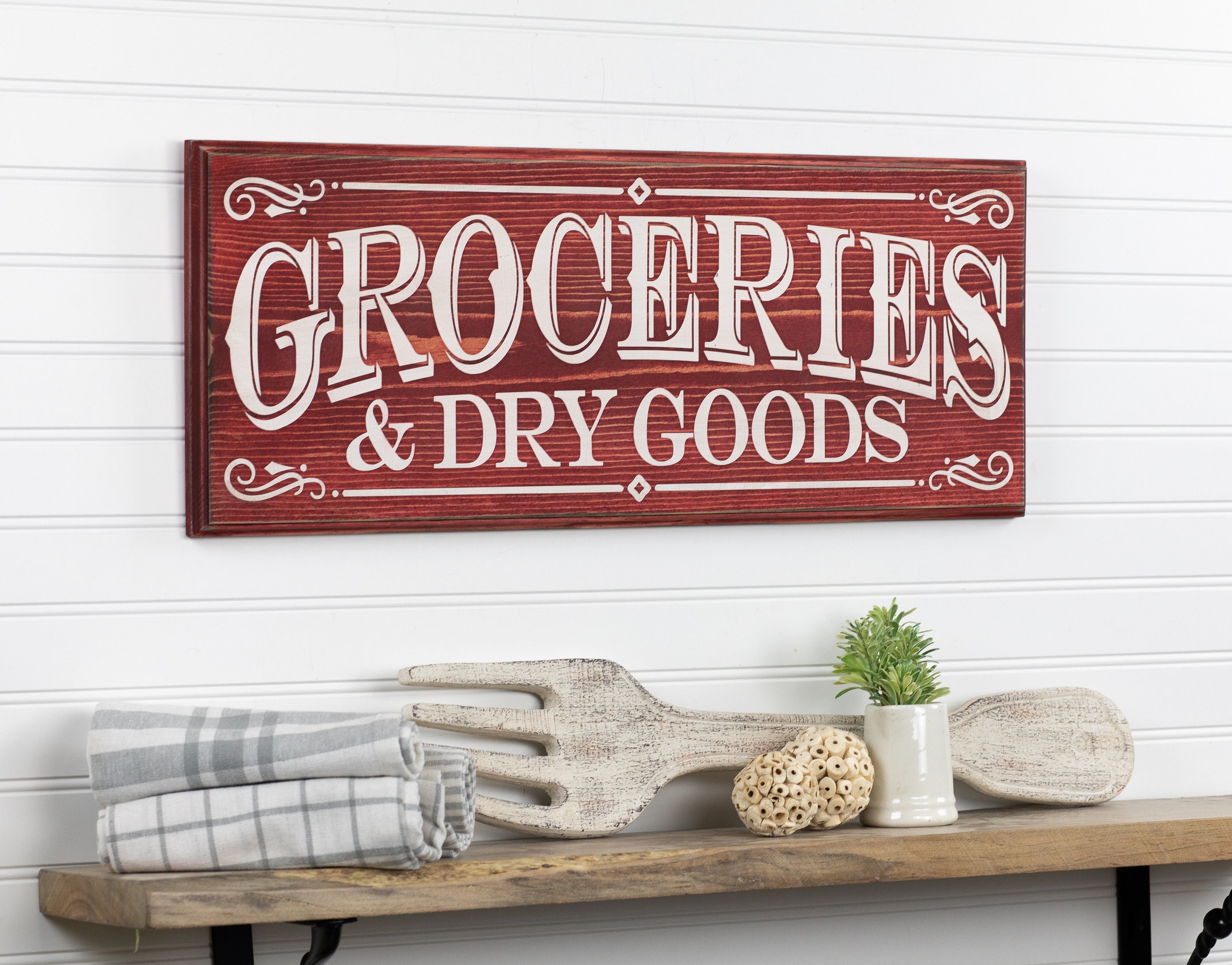 LARGE Rustic Wood Sign GROCERIES AND DRY GOODS Country Farm KITCHEN Distressed LARGE Rustic Wood Sign GROCERIES AND DRY GOODS Country Farm KITCHEN Distressed