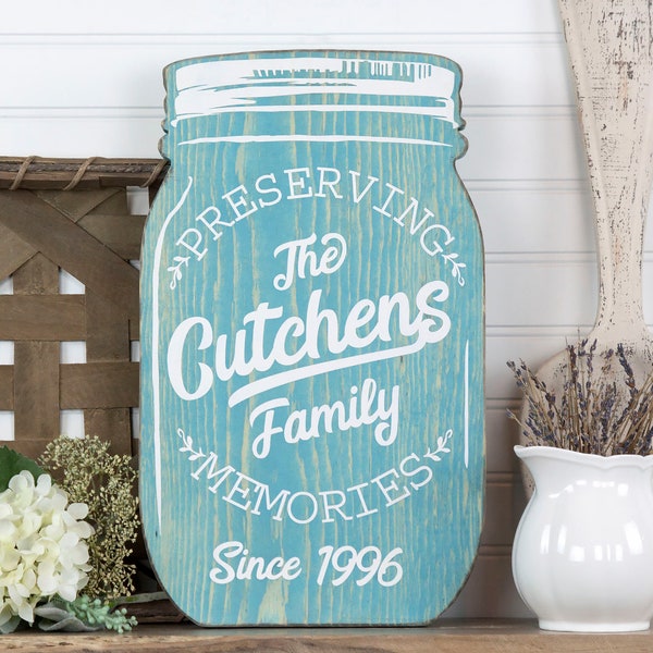 Personalized Mason Jar Shape Farmhouse Style Wood Cutout Sign. New Colors. Last Name, Established Year, Country Cottage Housewarming