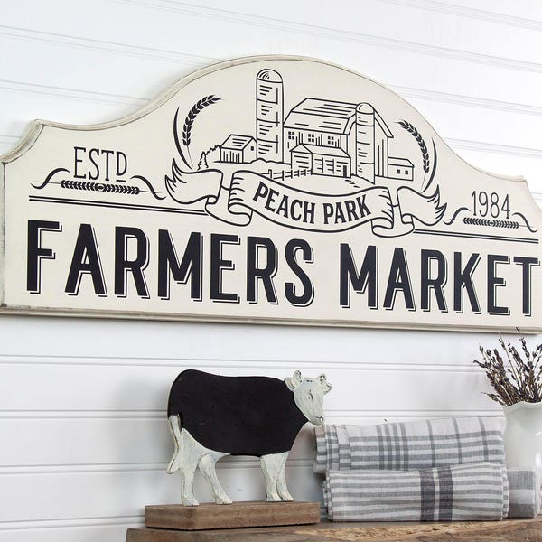 Personalized Farmers Market Modern Farmhouse Style Wood Sign Wall Art. 2 Sizes 9 Colors. Barn, Country, Cottage, Vintage Kitchen Decor Gift