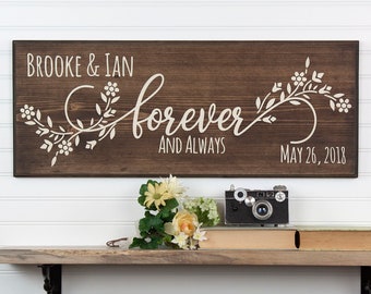 Forever and Always Personalized Wood Sign Wall Art. Wedding Decor, Anniversary Gift, Couples Plaque, Modern Wedding, Country Barn Wedding