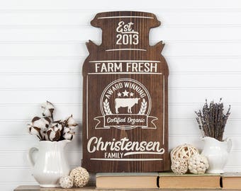 Personalized Milk Can Shape Farmhouse Style Wood Cutout Sign. Multiple Sizes, Dairy Farm, Cow Wall Art, Farm Fresh Milk, Country Decor Gift