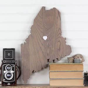 Maine State Shape Wood Sign Cutout Wall Art. Modern Rustic Farmhouse Plaque. Housewarming, Wedding Guestbook, Anniversary Gift, Man Cave