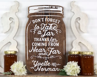 Personalized Mason Jar Shape Wood Cutout Wedding Favor Sign. Take a Jar Wedding Favor Table Display. Farmhouse Style, Barn Country Wedding