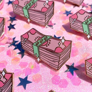 Pink Money Stack Enamel Pin | Gift Bag Jacket Hard Enamel Pin Kawaii Feminist Pink Pin Board Hustler