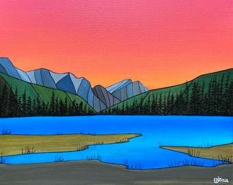 Middle Lake Marsh, Original Acrylic Painting, Bow Valley, Kananaskis, Alberta, Canada, BJ Sosa Original Artwork