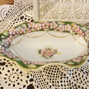 Vintage Nippon Small Oblong Bowl in Green, Purple and Pink