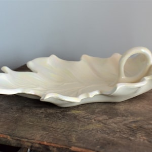 California Pottery White Iridescent Leaf Tray or Dish