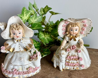 ヨーロピアンロー人形exccllentkollecton女の子 Set of 2 Vintage Lefton Porcelain Figurines Girls in Bonnet & Girl
