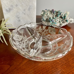 Vintage Silver Floral Design Divided Dish