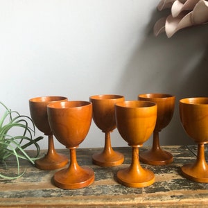Vintage Small Wood Goblets or Shot Glasses