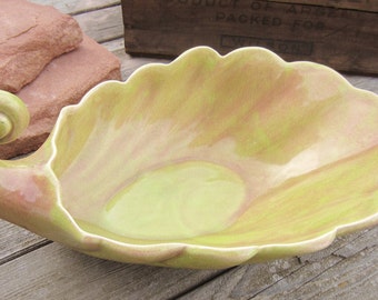 Vintage West Coast Pottery Centerpiece Bowl Tropical Leaf