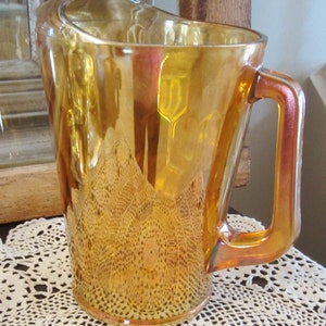 Iridescent Marigold Carnival Pitcher, Serving Pitcher, Lusterware Bar Accessories, Orange Juice Pitcher, Beverage