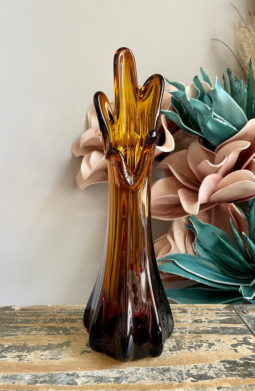 Amber Swung Glass Vase Etsy