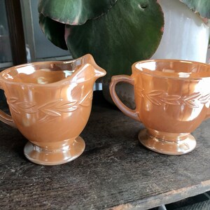 Beautiful Lusterware Fire King Creamer and Sugar
