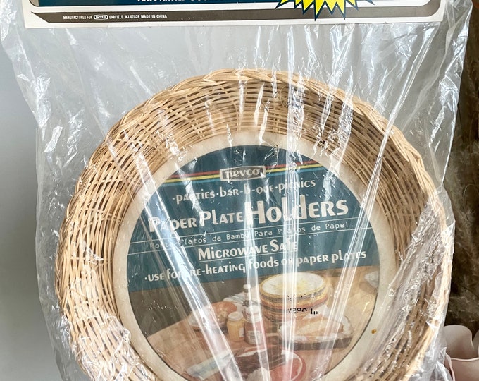 Retro Wicker Paper Plate Holder Etsy