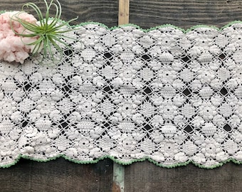 Handcrafted Crotched White and Green Doily