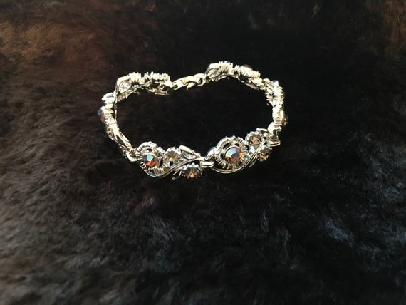 LISNER Vintage Signed FLORAL Silver Link BRACELET - image 1