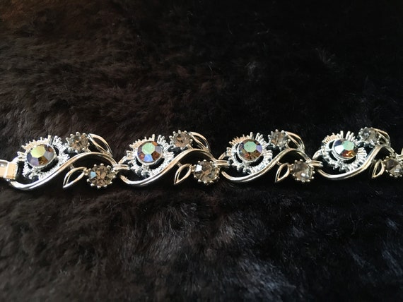 LISNER Vintage Signed FLORAL Silver Link BRACELET - image 3