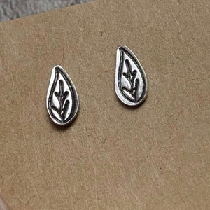 Leaf studs, leaf earrings, stamped studs, sterling silver studs, stamped earrings, minimalist studs, simple stud earrings