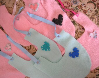 Doll clothing: bib PINK w/BLACK HEART ties at neck Easter gift!