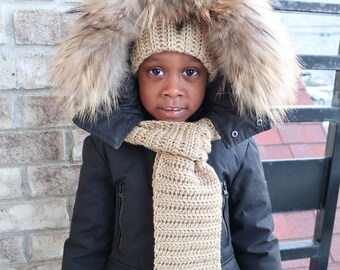 Conjunto de gorro y bufanda de crochet unisex para niños pequeños “Conjunto de gorro y bufanda de canalé cálido”