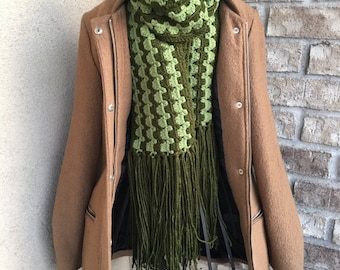 Women's Teens Crocheted Handmade Striped Scarf Neckwarmer Green