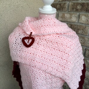Crocheted Shawl Wrap Prayer Shawl Stole Wide Scarf Pink