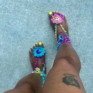 Ladies Women Teens Crocheted Barefoot Sandals Bottomless Sandals Wedding Beach Pool Brides Bridesmaids Gift The Medellion  Barefoot Sandal