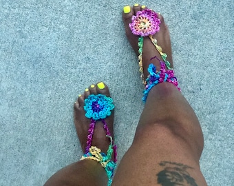Ladies Women Teens Crocheted Barefoot Sandals Bottomless Sandals Wedding Beach Pool Brides Bridesmaids Gift The Medellion  Barefoot Sandal