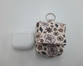 Etui toile coton floral Airpods, étui ecouteurs