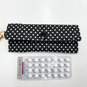 Black polka dot pill case, pill pouch,