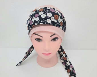 Bonnet Jersey chimio, bonnet chimio rose et foulard, bonnet Jersey chimio