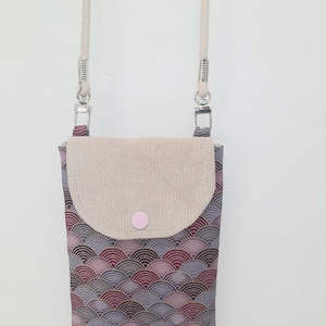 Pochette bandoulière téléphone tissu japonais violet