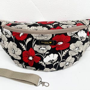 Sac banane toile coton fleurs Pavot