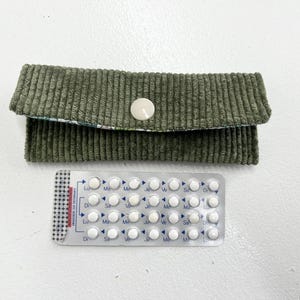 Green velvet pill case, pill pouch,