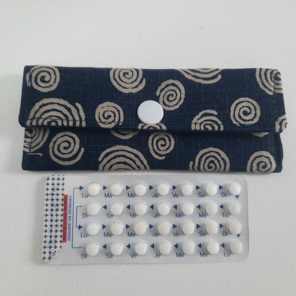Japanese navy fabric pill case, pill pouch,
