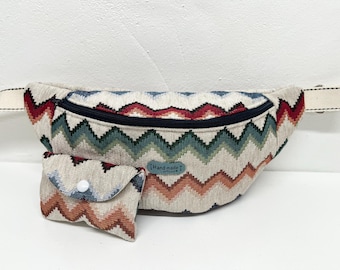 Marsupio in tessuto Jacqua, pratico marsupio fatto a mano, borsa con cintura regolabile, idea regalo
