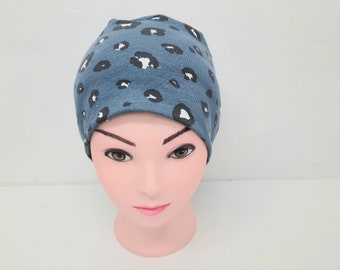 Bonnet Jersey chimio, bonnet chimio bleu panthère, bonnet Jersey chimio