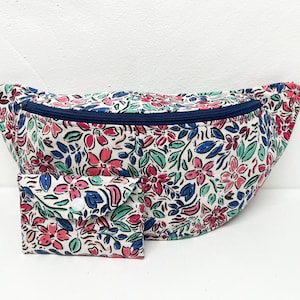 Blue flower cotton canvas fanny pack
