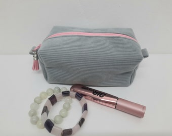 trousse maquillage velours gris