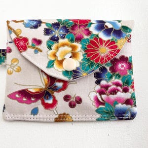 Porte cartes tissu japonais fleurs papillons