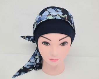 Bonnet Jersey chimio, bonnet chimio marine et foulard, bonnet Jersey chimio