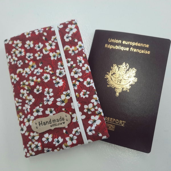 Etui passeport tissu japonais rouge