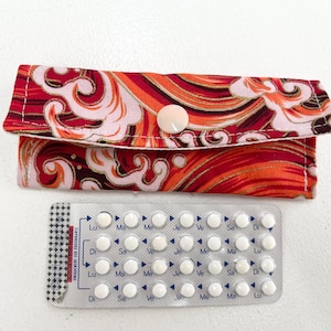 Red Japanese pill case, pill pouch,
