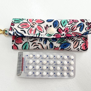 Blue Flowers Pill Case, Pill Pouch,