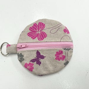 Pochette écouteurs toile de coton fleurs roses, porte monnaie tissu fleurs