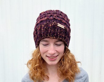 Chunky Hand Knit Hat - Womens Knitted Beanie for Fall and Winter