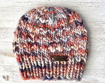 Chunky Knit Merino Wool Beanie - Hand Knitted Winter Hat for Women
