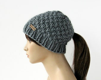 ダッフィー - Bun Bun Messy Bun Hat Beanie CC Quality Knit (Latte Flecked) at