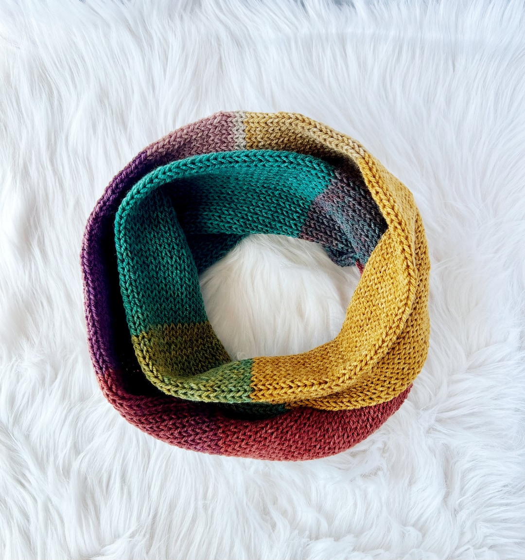 Knitted Striped Colorblock Infinity Scarf - Double Loop Circle Scarf - Etsy